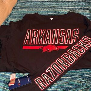 UofArk Fanatics Black Tee with Red and White Team Lettering Adult L